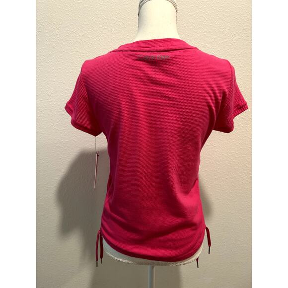 Calvin Klein Womens Drawstring-Ruched Text Electric Pink Top Shirt Size XS New - Picture 4 of 6